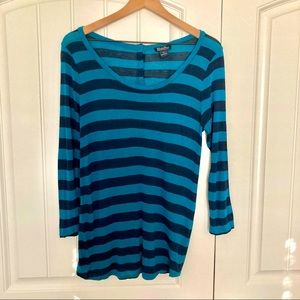 Lucky Brand Teal and Dark Blue Striped Long Sleeve Top